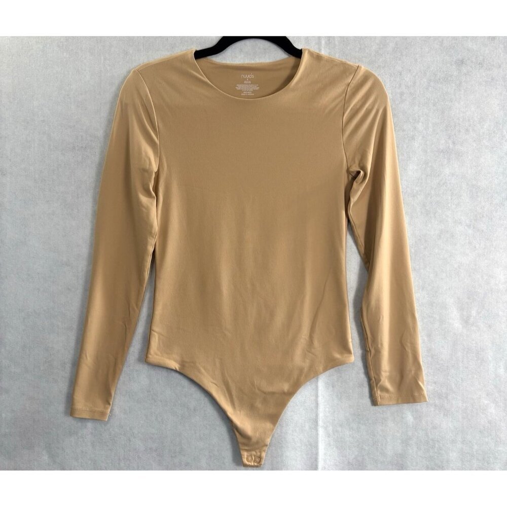 NUUDS Women Thong Long Sleeve One Piece‎ Bodysuit Sz S Tan Casual Everyday 79-45